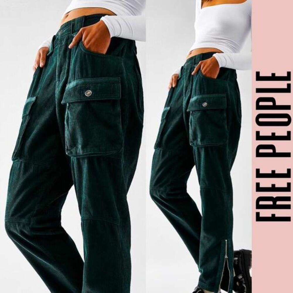 Free People Dark Green Corduroy Cargo Pants NEW without tags